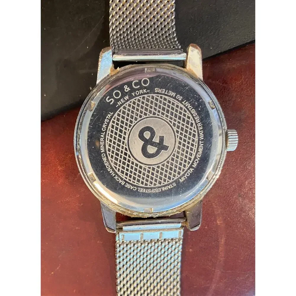 Men's 42mm silver Tone SO & CO watch, Adjustable Mesh Band, Date